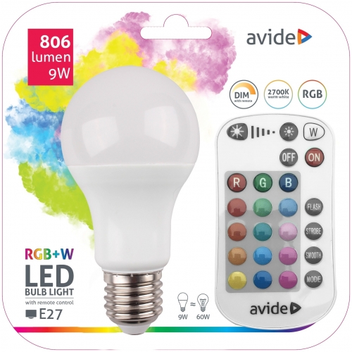 Avide Smart LED Globe A60 9.7W RGB+W 2700K Távirányítóval